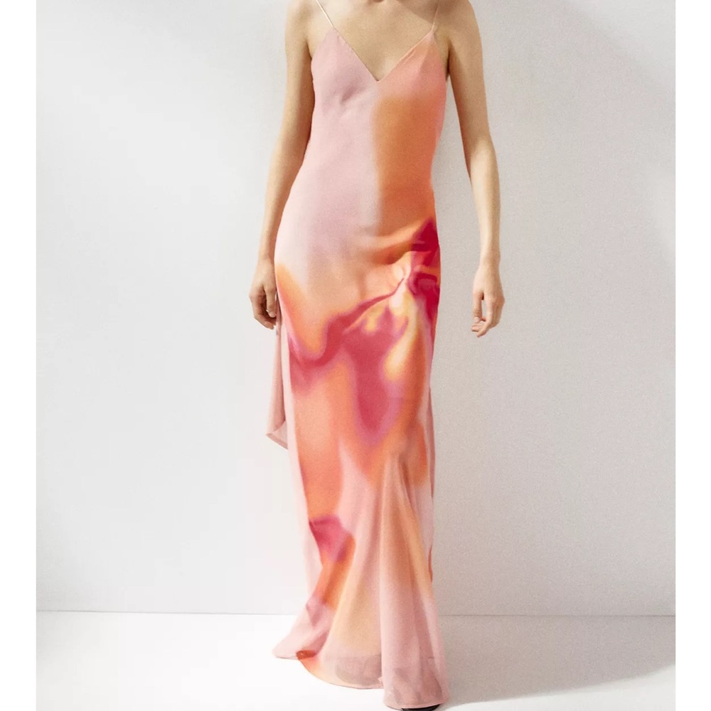 zara colorful dress with scarf NWT